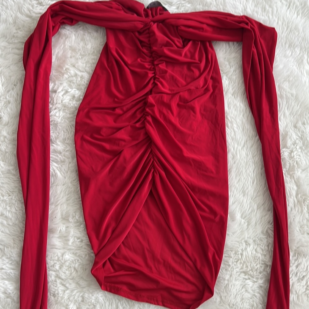 Short Red Scrunched Wrap Dress
